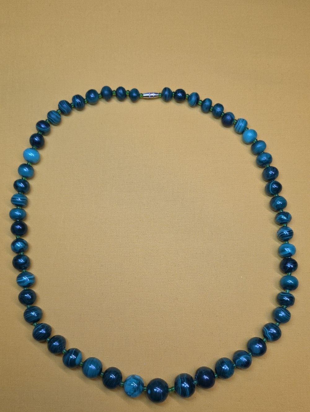 Vintage Genuine Malachite Beaded Necklace Graduated Chunky Gemstone 22"
